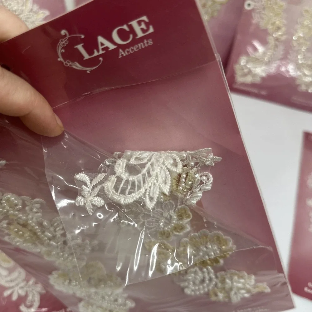 7 Packs Elegance Lace Accent Applique Sew On Embellishments Lot NOS Pearl Bridal